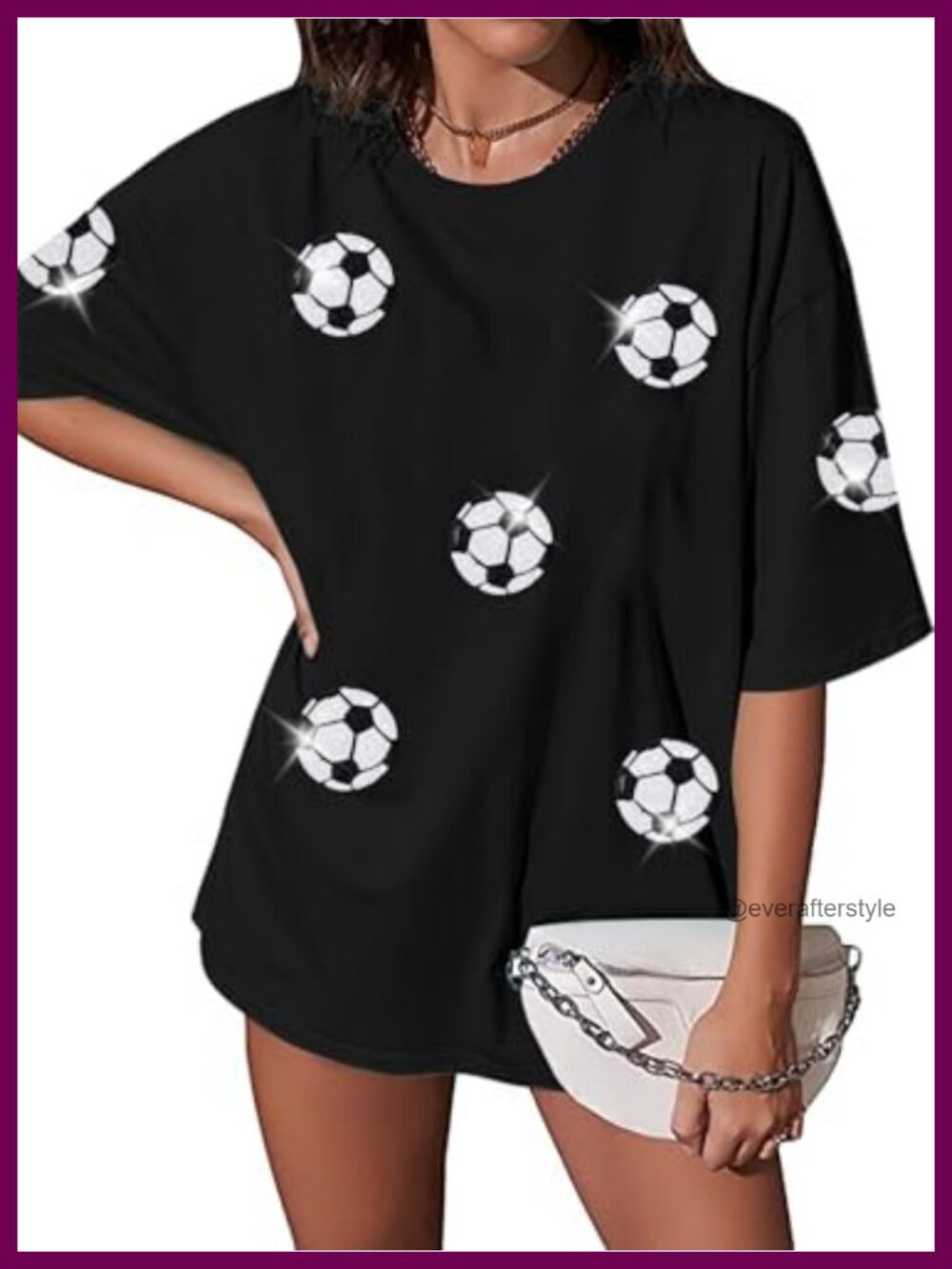 Women's Sequin Football Graphic Tee Oversized Game Day Shirt Short Sleeve